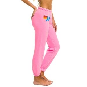 NWOT Aviator Nation Neon Pink Logo Sweatpants Size XS
